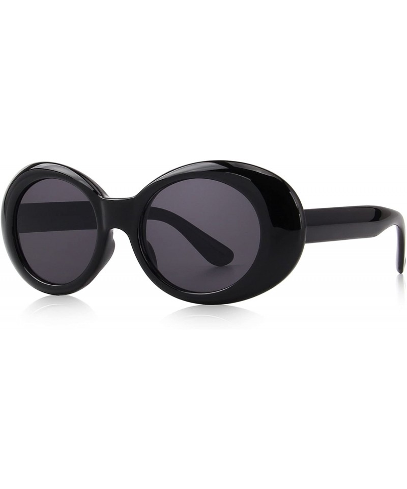 Oval Goggles Oval Mod Retro Vintage Inspired Women Sunglasses Round Lens S6124 - Black - CB187ZUWQ0U $12.84