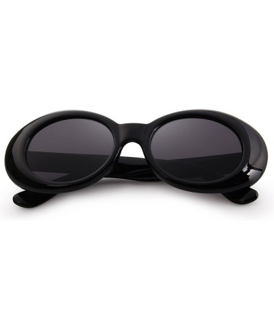 Oval Goggles Oval Mod Retro Vintage Inspired Women Sunglasses Round Lens S6124 - Black - CB187ZUWQ0U $12.84