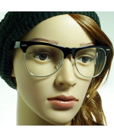 Rectangular VINTAGE Thick Half Rim Trendy Frame Clear Lens Eye Glasses GOLD/BLACK - CA125O5GQ2D $10.34