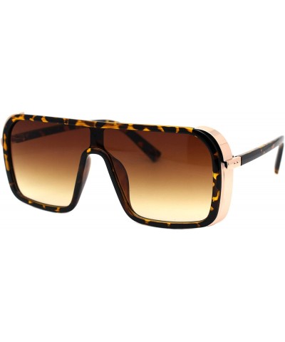 Square Mens Fashion Sunglasses Side Cover Square Flat Top Designer Shades UV 400 - Tortoise Gold (Brown) - CP194INT0AA $23.46