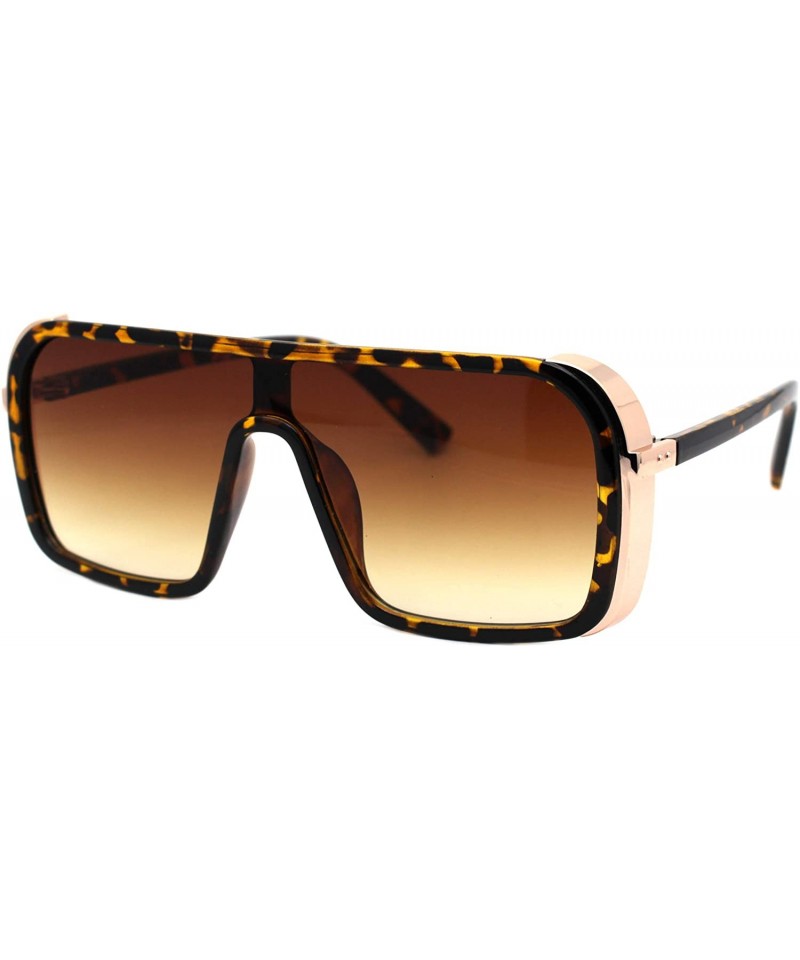 Square Mens Fashion Sunglasses Side Cover Square Flat Top Designer Shades UV 400 - Tortoise Gold (Brown) - CP194INT0AA $13.76