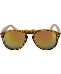 Round Real Bamboo Wooden Arms UV400 Sunglasses for Men or Women-6027 - Demi Frame- Bamboo Arms - C318N8ATASI $12.06