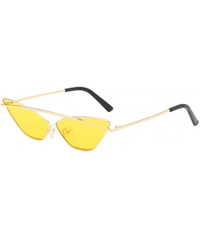 Cat Eye Women's Fashion Cat Eye Shade Sunglasses Girl Sunglasses Integrated Stripe Vintage Glasses - Yellow - C318UIIA5AK $16.32