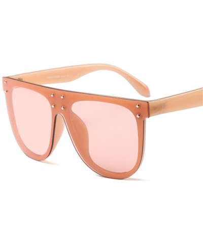 Rimless Designer Women Oversized Flat Top Super Star Sunglasses UV400 Rivet Goggle - Orange Pink - CD188Q2GKON $23.94