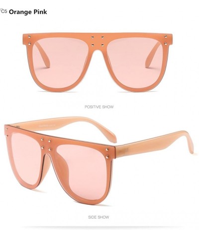 Rimless Designer Women Oversized Flat Top Super Star Sunglasses UV400 Rivet Goggle - Orange Pink - CD188Q2GKON $11.81