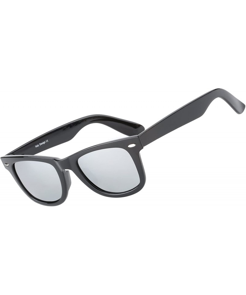 Wayfarer Classic Glasses TR90 Polarized Sunglasses UV400 - Shiny Black Frame / Silver Mirror - CS12O1GKYMD $13.74