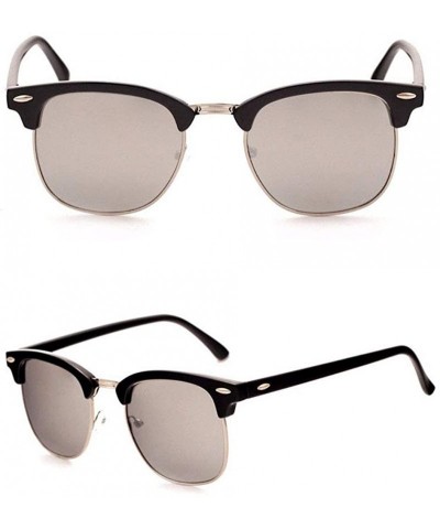 Round Genuine Semi Metal Quality Horn Rimmed Sunglasses Men Women Stylish UV400 - Black/Mercury - CI18EUHQ5I0 $18.63