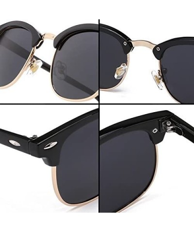 Round Genuine Semi Metal Quality Horn Rimmed Sunglasses Men Women Stylish UV400 - Black/Mercury - CI18EUHQ5I0 $7.95