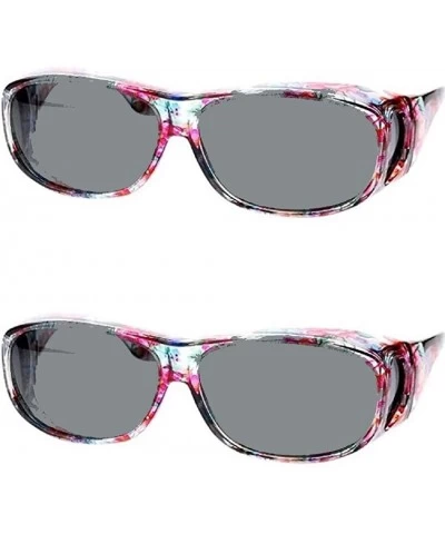Round 2 Pair Polarized Sunglasses Fit Over Reading Glasses Oval Rectangular Sunglasses - Floral/Floral - CS1878S6Y7D $39.42