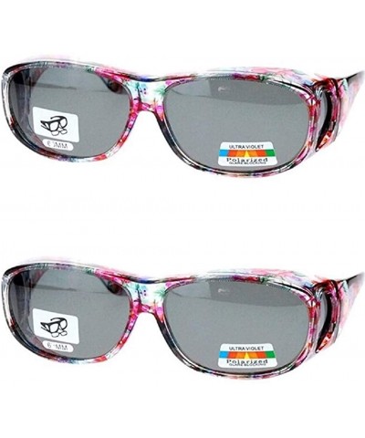 Round 2 Pair Polarized Sunglasses Fit Over Reading Glasses Oval Rectangular Sunglasses - Floral/Floral - CS1878S6Y7D $17.34