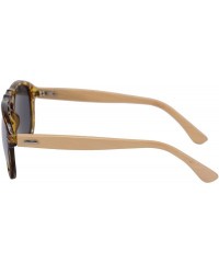 Round Real Bamboo Wooden Arms UV400 Sunglasses for Men or Women-6027 - Demi Frame- Bamboo Arms - C318N8ATASI $21.60
