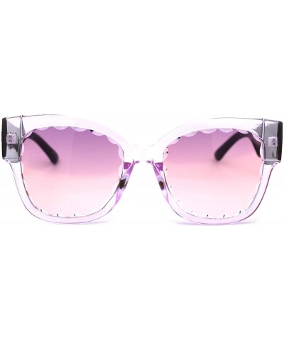 Rectangular Womens Bevel Flower Paddle Lens Horn Rim Sunglasses - All Purple - CU197LYHQD5 $23.99