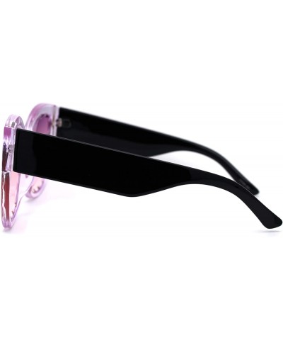 Rectangular Womens Bevel Flower Paddle Lens Horn Rim Sunglasses - All Purple - CU197LYHQD5 $10.59