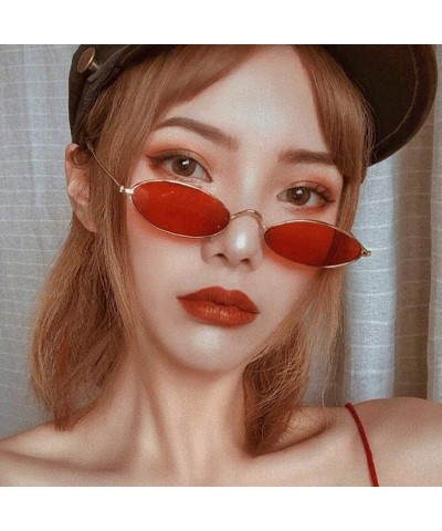 Square Vintage Slender Oval Sunglasses for Women Small Metal Frame Candy Colors Lens - Pink Lens/Silver Frame - CV180MCUIG0 $...