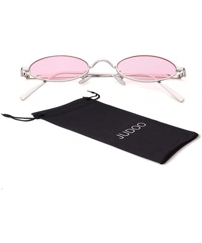 Square Vintage Slender Oval Sunglasses for Women Small Metal Frame Candy Colors Lens - Pink Lens/Silver Frame - CV180MCUIG0 $...