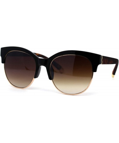Wayfarer Womens Designer Luxury Half Horn Rim Diva Sunglasses - Black Brown - CK12HVJZVRB $23.08