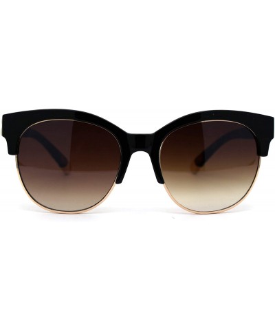 Wayfarer Womens Designer Luxury Half Horn Rim Diva Sunglasses - Black Brown - CK12HVJZVRB $10.20