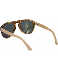 Round Real Bamboo Wooden Arms UV400 Sunglasses for Men or Women-6027 - Demi Frame- Bamboo Arms - C318N8ATASI $12.06