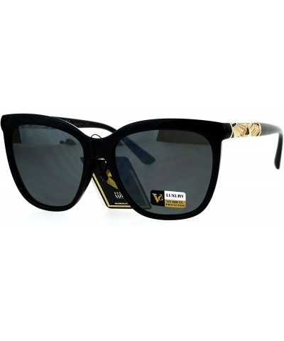 Rectangular Womens Art Nouveau Deco Metal Engraving Jewel Arm Horned Sunglasses - All Black - CD12O0ZVV7X $19.85