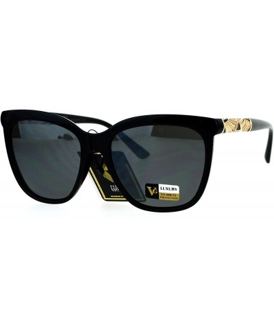 Rectangular Womens Art Nouveau Deco Metal Engraving Jewel Arm Horned Sunglasses - All Black - CD12O0ZVV7X $13.06