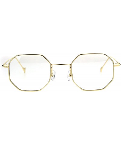 Rectangular Mens Vintage Style Octagon Metal Wire Rim Snug Rectangular Sunglasses - Gold Clear - C5185OM9ZIM $9.48