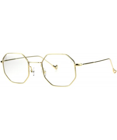 Rectangular Mens Vintage Style Octagon Metal Wire Rim Snug Rectangular Sunglasses - Gold Clear - C5185OM9ZIM $9.48