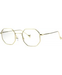 Rectangular Mens Vintage Style Octagon Metal Wire Rim Snug Rectangular Sunglasses - Gold Clear - C5185OM9ZIM $9.48