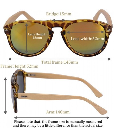 Round Real Bamboo Wooden Arms UV400 Sunglasses for Men or Women-6027 - Demi Frame- Bamboo Arms - C318N8ATASI $21.60