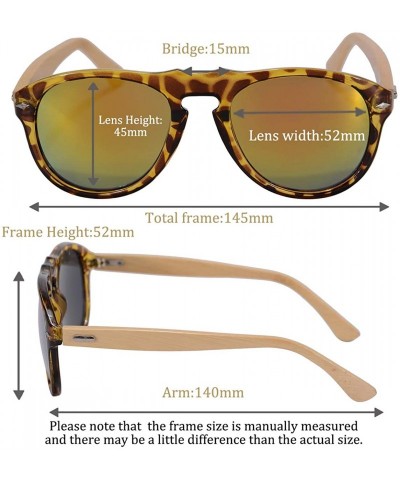 Round Real Bamboo Wooden Arms UV400 Sunglasses for Men or Women-6027 - Demi Frame- Bamboo Arms - C318N8ATASI $12.06