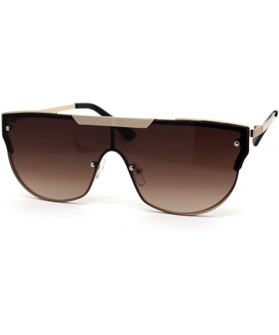Shield Luxury Mobster Flat Top Shield Metal Rim Sunglasses - Gold Brown - CP194OKO4UH $24.45