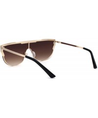 Shield Luxury Mobster Flat Top Shield Metal Rim Sunglasses - Gold Brown - CP194OKO4UH $14.92