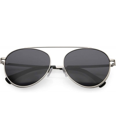 Aviator Polarized Oversize Round Aviator Sunglasses For Women Metal Brow Bar Colored Mirror Lens 60mm - Silver / Smoke - C112...