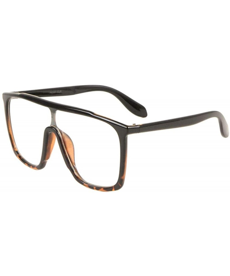 Shield Clear Flat One Piece Shield Lens Square Sunglasses - Demi - CV190E8NOIL $25.62