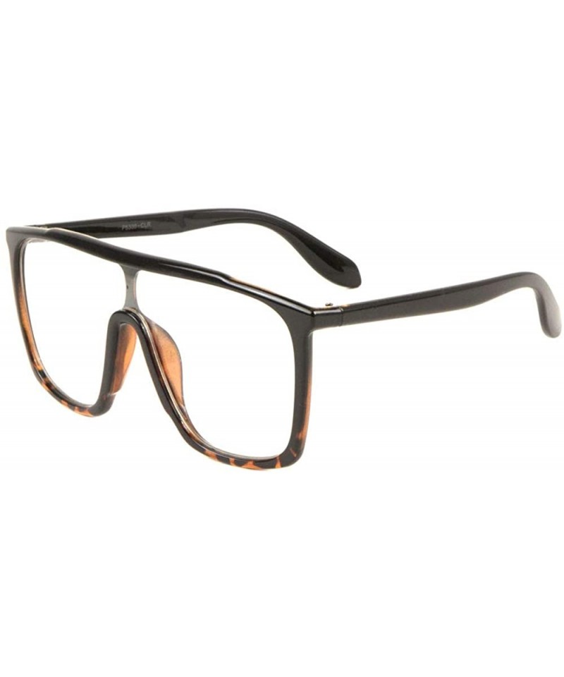 Shield Clear Flat One Piece Shield Lens Square Sunglasses - Demi - CV190E8NOIL $15.93