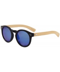 Semi-rimless Bamboo Wood Sunglasses for Men and Women - Retro Round Wooden Sunglasses - Blue (Full Rim) - CL18SW9E8I8 $30.62