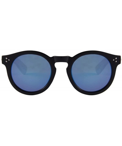 Semi-rimless Bamboo Wood Sunglasses for Men and Women - Retro Round Wooden Sunglasses - Blue (Full Rim) - CL18SW9E8I8 $30.62