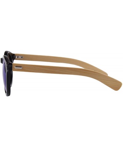 Semi-rimless Bamboo Wood Sunglasses for Men and Women - Retro Round Wooden Sunglasses - Blue (Full Rim) - CL18SW9E8I8 $13.92