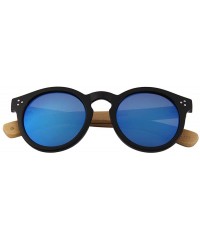 Semi-rimless Bamboo Wood Sunglasses for Men and Women - Retro Round Wooden Sunglasses - Blue (Full Rim) - CL18SW9E8I8 $30.62