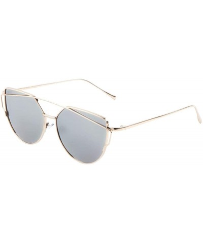Cat Eye Flat Lens Curved Cross Top Bar Geometric Cat Eye Sunglasses - Silver Gold - C019085ZTR3 $25.29