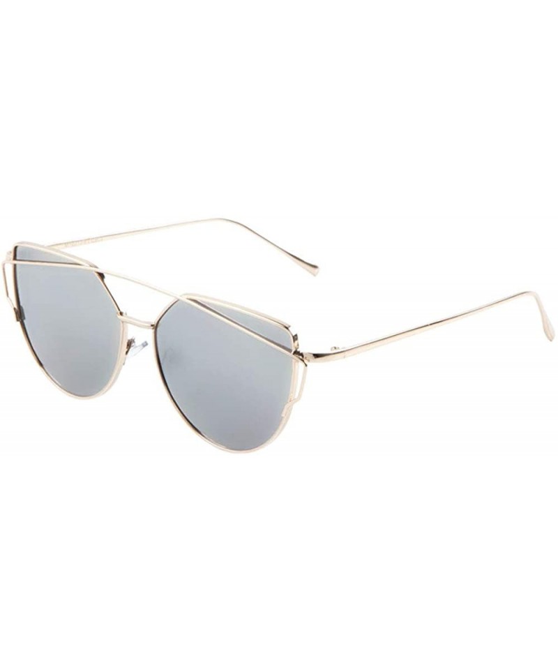 Cat Eye Flat Lens Curved Cross Top Bar Geometric Cat Eye Sunglasses - Silver Gold - C019085ZTR3 $10.40