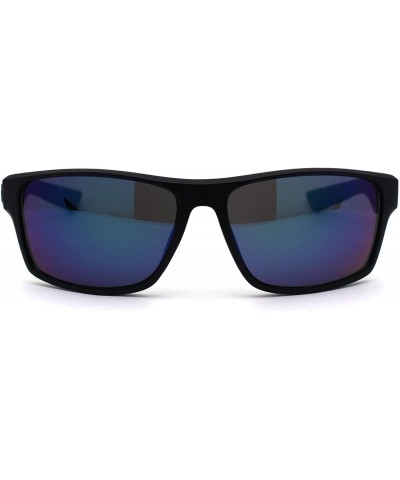 Sport Locs Marijuana Pot Leaf Print Rectangle Sport Horn Rim Sunglasses - Matte Black Teal Mirror - CR1966DHN8M $12.53