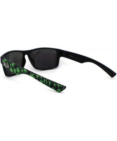 Sport Locs Marijuana Pot Leaf Print Rectangle Sport Horn Rim Sunglasses - Matte Black Teal Mirror - CR1966DHN8M $12.53