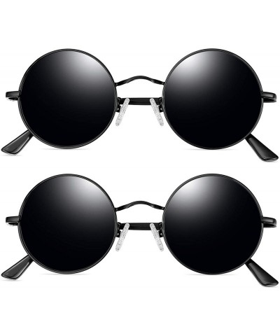 Round Polarized Lennon Round Sunglasses Women Men Circle Hippie Sun Glasses - Black+black - C4196YT5DDS $33.44
