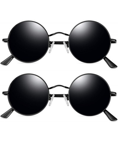 Round Polarized Lennon Round Sunglasses Women Men Circle Hippie Sun Glasses - Black+black - C4196YT5DDS $19.36