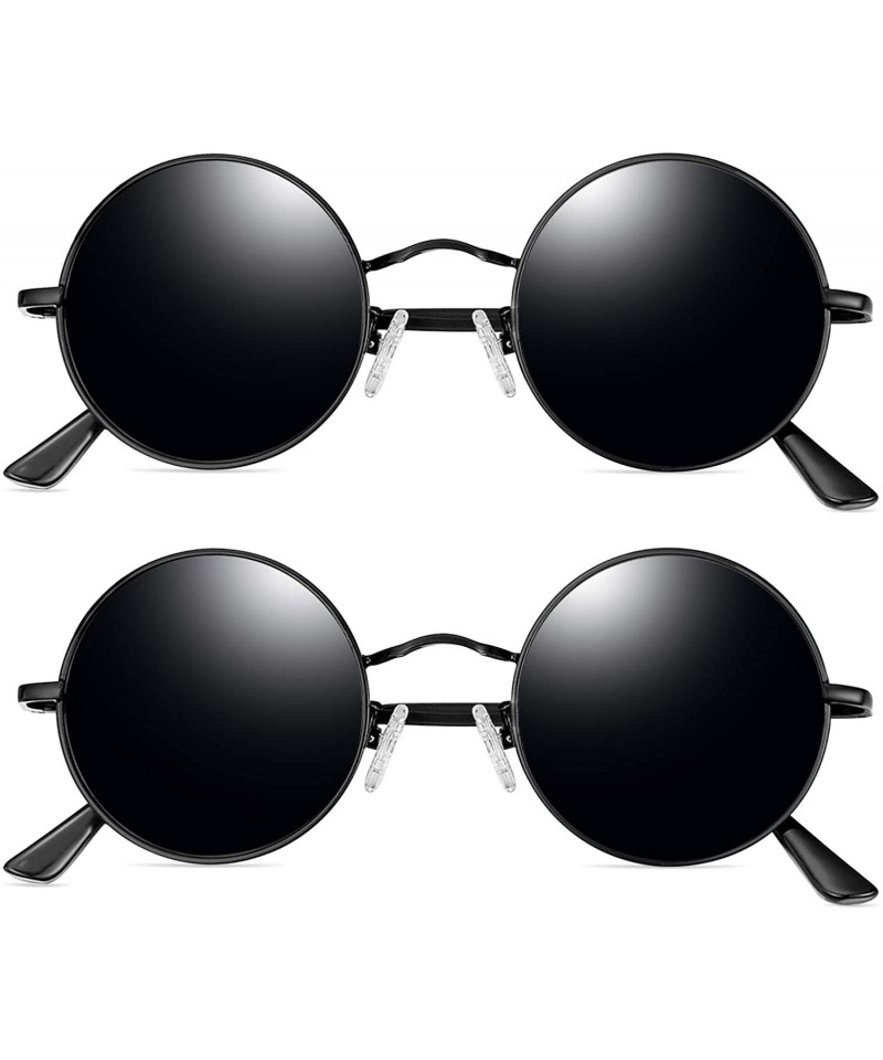 Round Polarized Lennon Round Sunglasses Women Men Circle Hippie Sun Glasses - Black+black - C4196YT5DDS $19.36