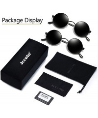 Round Polarized Lennon Round Sunglasses Women Men Circle Hippie Sun Glasses - Black+black - C4196YT5DDS $19.36