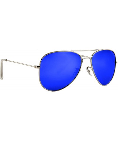 Goggle Unisex Sunglasses Polarized UV400 Double Bridge Classic Aviator Lens - Silver Metal Frame/ Mirror Blue Lens - CV18H2YT...