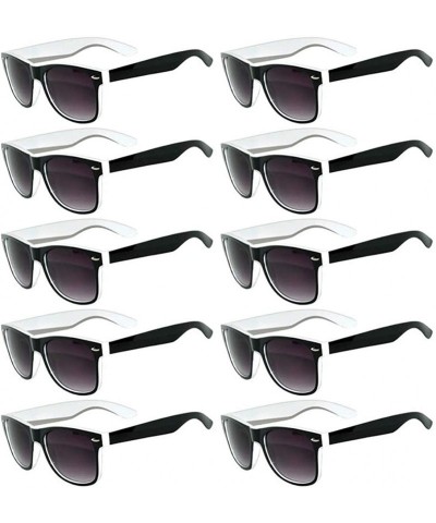 Square Lot of 10 Pairs Wholesale Retro Vintage Two-Tone Sunglasses Smoke Lens - White - C818SHSLO9Y $41.37