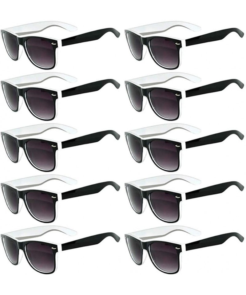 Square Lot of 10 Pairs Wholesale Retro Vintage Two-Tone Sunglasses Smoke Lens - White - C818SHSLO9Y $16.88