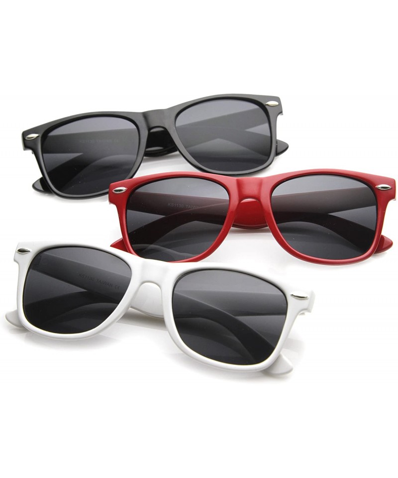 Wayfarer Classic Eyewear 80's Retro Large Horn Rimmed Style Sunglasses (3-Pack Smoke Lens (Black + Red + White)) - C811Z4ZC9H...